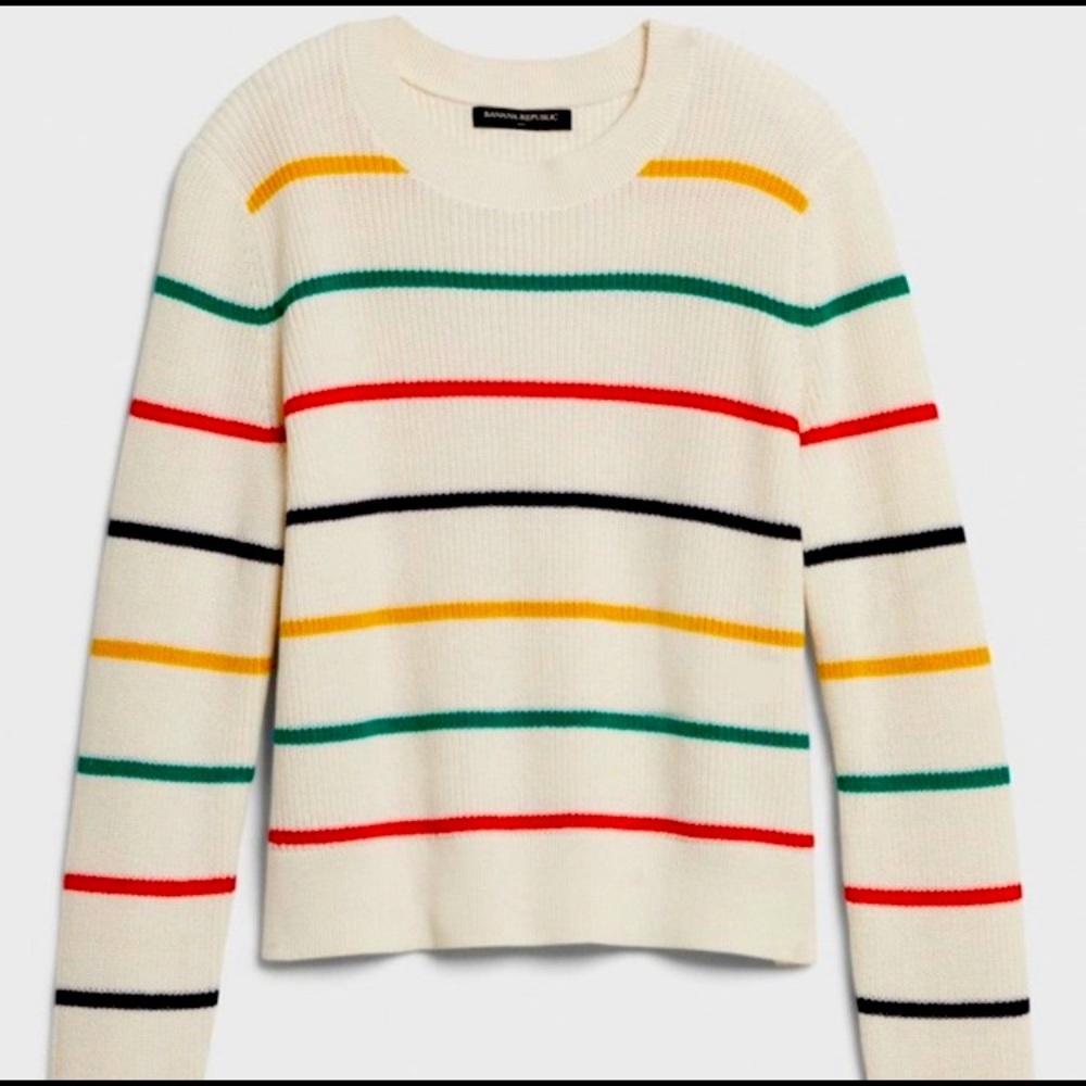 Like new Banana Republic shaker stitch sweater with Hudson Bay-style stripes.